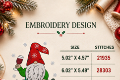 Christmas Gnome with Wine Glass. Xmas Embroidery File Product Image 2