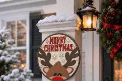Merry Christmas Reindeer Door Hanger SVG | Layered Laser Cut Product Image 2