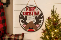 Merry Christmas Reindeer Door Hanger SVG | Layered Laser Cut Product Image 3
