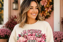 In October We Wear Pink Breast Cancer Awareness Pumpkin PNG Product Image 5