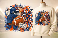 Navy Blue and Orange Football Game Day PNG Sublimation Desig Product Image 1