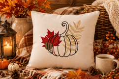 Pumpkin Embroidery Design Fall Leaves Product Image 1
