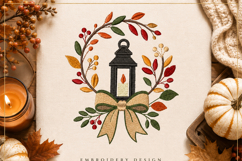 Fall Leaf Wreath with Lantern Machine Embroidery File Product Image 2