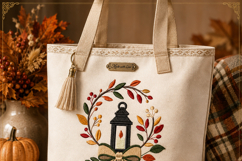 Fall Leaf Wreath with Lantern Machine Embroidery File Product Image 5