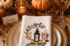 Fall Leaf Wreath with Lantern Machine Embroidery File Product Image 4