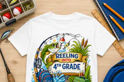 Reeling Into 4th Grade PNG, Fishing Back to School Sublimate Product Image 2