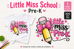 Pre-K PNG, Pink Pencil Bow Back to School Girl Sublimation Product Image 1