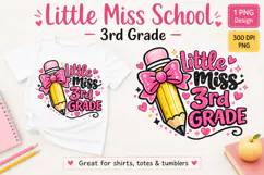 3rd Grade PNG, Pencil Bow Back to School Girl Sublimation Product Image 1