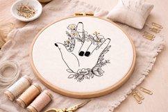 ASL I Love You Embroidery Design, Floral Hand Machine File Product Image 1