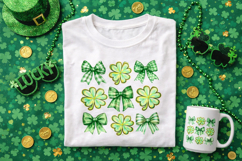 Coquette St Patrick’s Day Shamrock Bow PNG for Sublimation Product Image 1