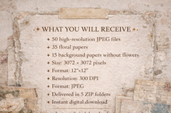 Vintage Floral Digital Paper Set, Shabby Chic Scrapbook Product Image 6