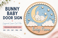Bunny Baby Name Sign SVG | Woodland Nursery Door Sign Product Image 1