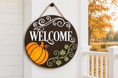 Welcome Pumpkin Autumn Round Door Hanger SVG Cut File Design Product Image 1