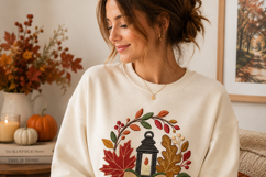 Fall Wreath Lantern Machine Embroidery Design Autumn Leaf Product Image 4