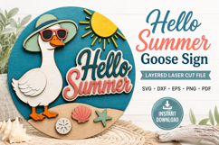 Beach Goose SVG Laser Cut File | Hello Summer Door Hanger Product Image 1