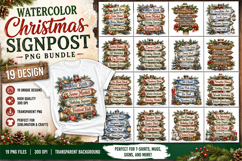 Watercolor Christmas Signpost PNG Bundle Product Image 1