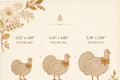 Turkey with Bow Machine Embroidery Design Fall Thanksgiving Product Image 2