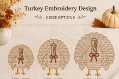 Turkey with Bow Machine Embroidery Design Fall Thanksgiving Product Image 2