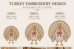 Turkey with Bow Machine Embroidery Design Fall Thanksgiving Product Image 2