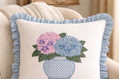 Hydrangea Vase Embroidery Design, Chinoiserie Floral Product Image 2