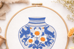 Chinoiserie Vase with Birds Embroidery Design Product Image 3
