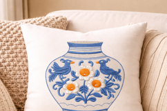 Chinoiserie Vase with Birds Embroidery Design Product Image 5