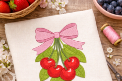 Cherry Bow Embroidery Design 4x4 Hoop Fruit Cottage Kitchen Product Image 7
