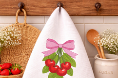 Cherry Bow Embroidery Design 4x4 Hoop Fruit Cottage Kitchen Product Image 6