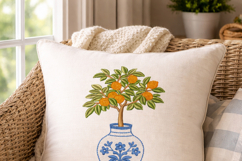 Orange Tree Embroidery Design, Chinoiserie Vase Product Image 3