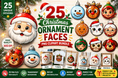 Christmas Ornament Faces PNG Clipart Bundle Product Image 1