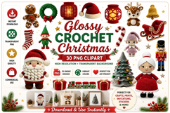 Glossy Crochet Christmas Clipart PNG | 30 Amigurumi Designs Product Image 1