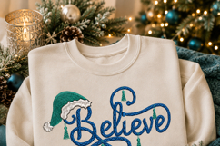 Believe in Christmas Machine Embroidery File, Santa Hat Product Image 7