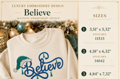 Believe in Christmas Machine Embroidery File, Santa Hat Product Image 2