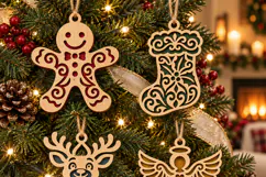 Christmas Filigree Garland SVG Gingerbread Stocking Reindeer Product Image 6