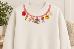 Teacher School Charm Necklace Faux Embroidery PNG Product Image 2