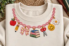 Teacher School Charm Necklace Faux Embroidery PNG Product Image 3