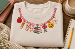 Teacher School Charm Necklace Faux Embroidery PNG Product Image 1