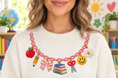 Teacher School Charm Necklace Faux Embroidery PNG Product Image 4