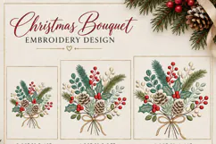 Christmas Bouquet Embroidery Design, Pine Cone & Holly Berry Product Image 2