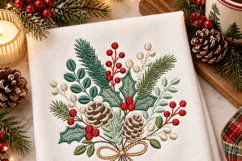Christmas Bouquet Embroidery Design, Pine Cone & Holly Berry Product Image 4