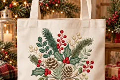 Christmas Bouquet Embroidery Design, Pine Cone & Holly Berry Product Image 3