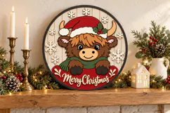 Highland Cow Christmas Sign SVG | Laser Cut File Product Image 1