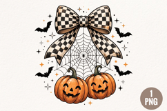 Checkered Bow Halloween Pumpkin PNG Product Image 1