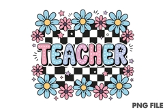 Checkered Floral Teacher Sublimation Design Product Image 1