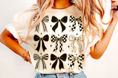 Checkered Coquette Bow Png, Black and White Bow PNG, Glitter Product Image 2