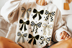 Checkered Coquette Bow Png, Black and White Bow PNG, Glitter Product Image 3