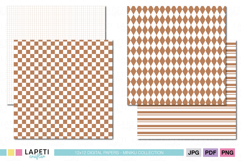 Brown and white checkered and diamond grid digital papers, simple printable backgrounds for modern design projects.