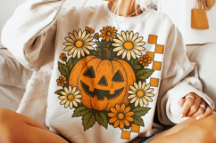 Halloween Checkered Pumpkin PNG, Spooky Season PNG, Fall PNG Product Image 1