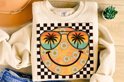 Retro Smiley Face Summer PNG, Checkered PNG, Summer Vibes Product Image 1
