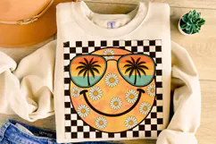 Retro Smiley Face Summer PNG, Checkered PNG, Summer Vibes Product Image 1